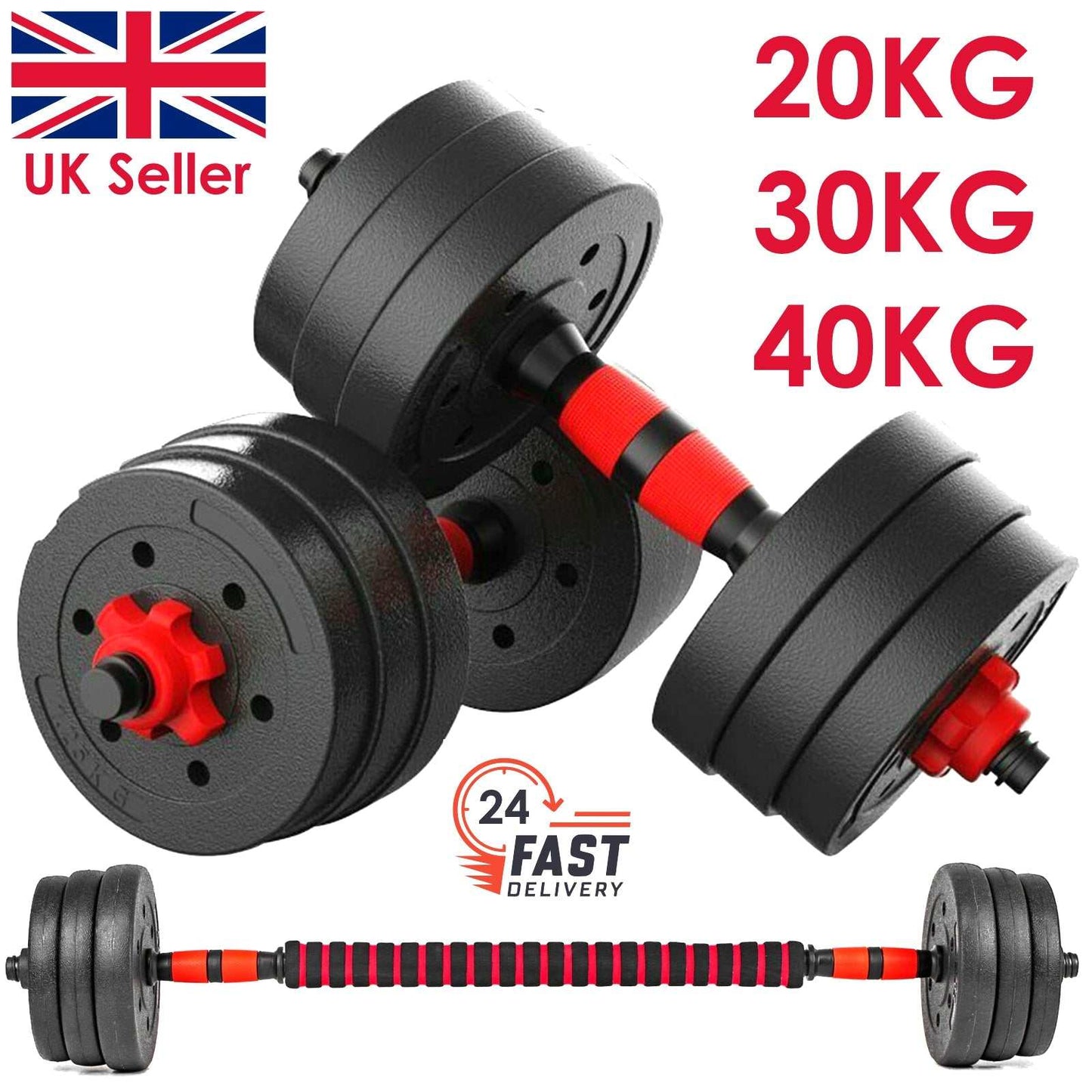 20/30/40Kg Dumbbell Barbell Weight Set Pair of Hand Weights Gym Fitness Workout