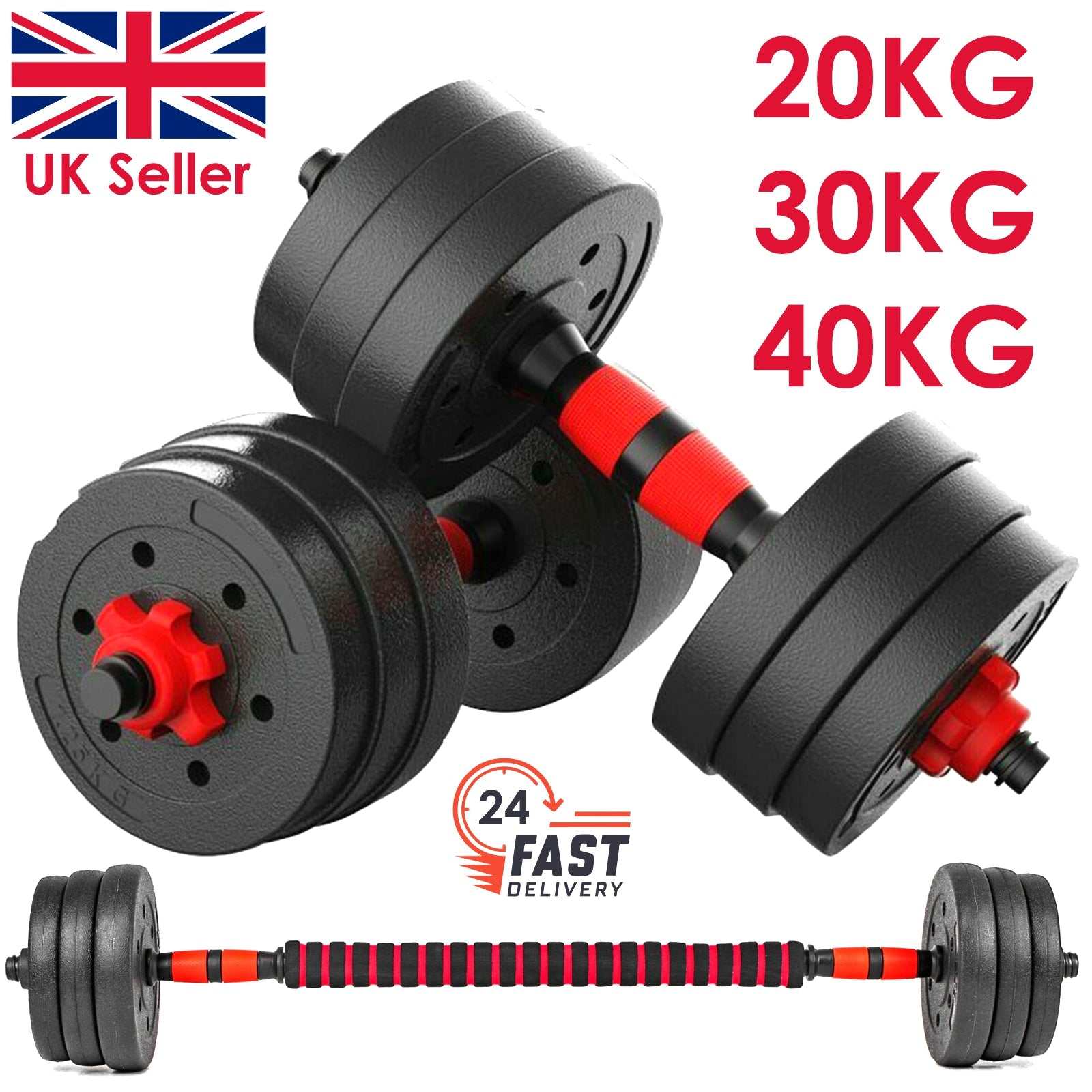 20/30/40Kg Dumbbell Barbell Weight Set Pair of Hand Weights Gym Fitness Workout