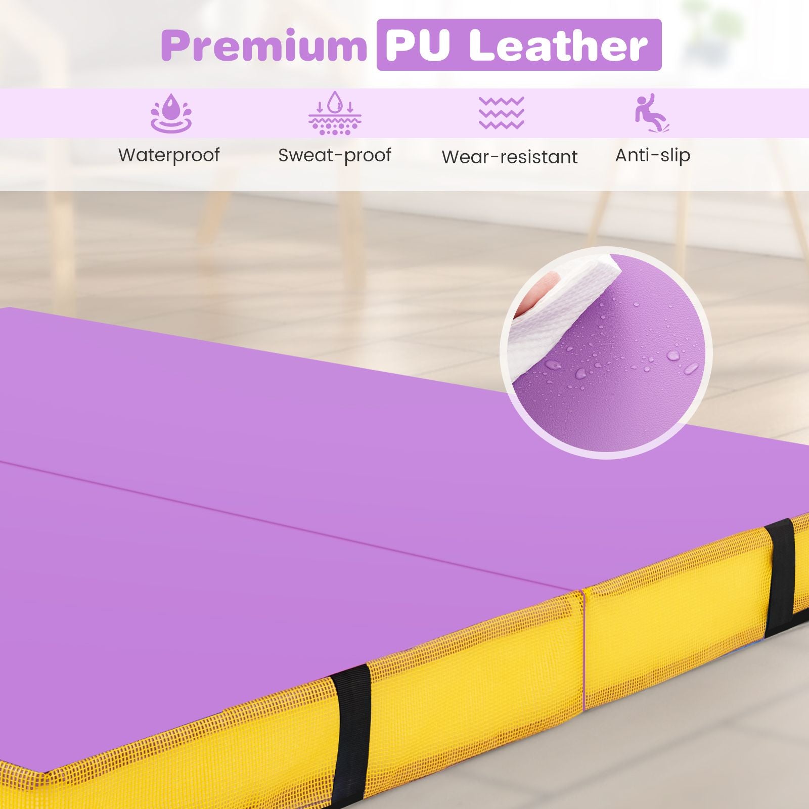 Folding Gymnastic Mat with PU Leather Cover and Carrying Handles