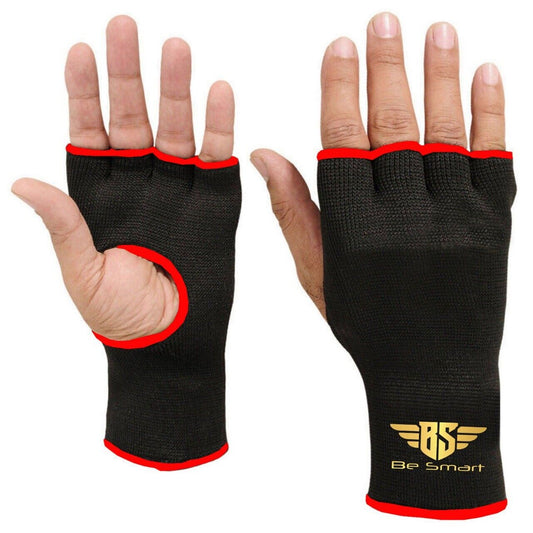 A pair of Vitality Hub black pro boxing inner glove hand wraps shown on an athlete's hands